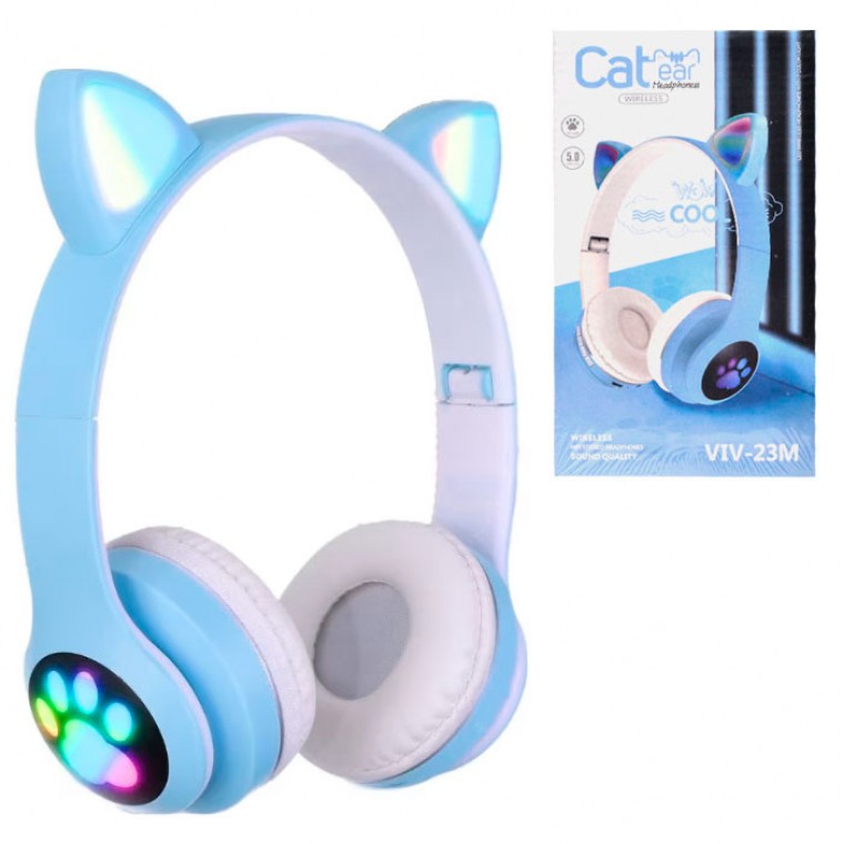 هدفون بی‌سیم بلوتوثی طرح گربه مدل VIV-23M با نورپردازی RGB