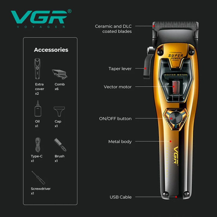 ماشین اصلاح حرفهای وی جی آر (VGR) مدل V-668 با تیغه سرامیکی