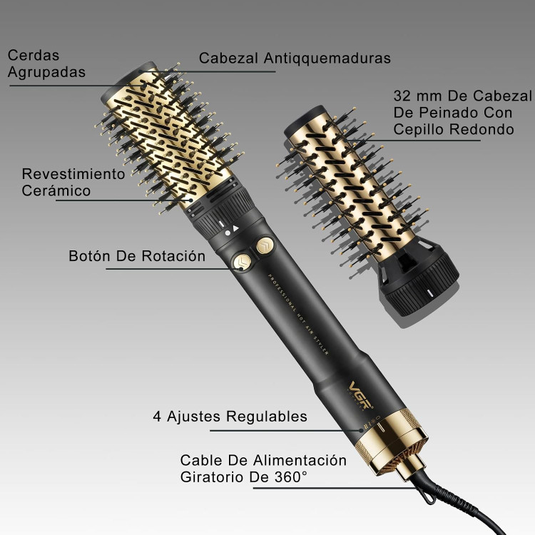 سشوار چرخشی حرفهای وی جی آر (VGR) مدل V-480 | حالتدهنده و برس حرارتی چرخشی