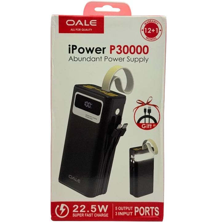 پاوربانک اوآله مدل iPower P30000 ظرفیت 30000 | شارژ سریع 22.5 وات Oale