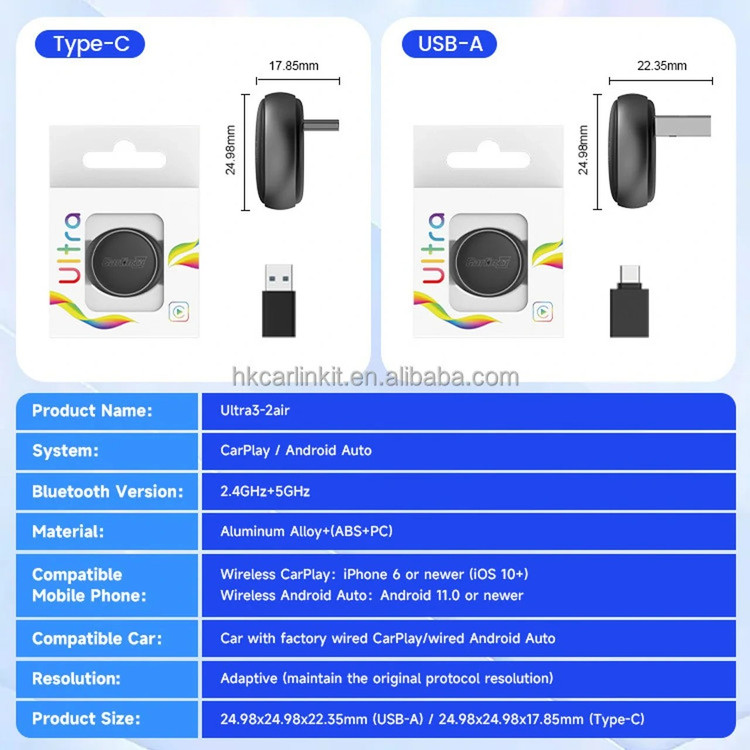 دانگل کارپلی و اندروید اتو کارلینکیت Mini Ultra3 | تبدیل بیسیم مانیتور ماشین